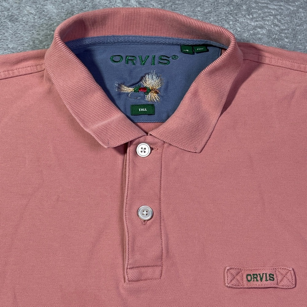 Orvis Men's XL Tall Polo Shirt Cotton Pink Short Sleeve Casual Everyday Daddy‎